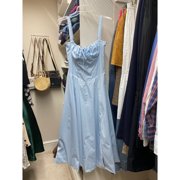 HOUSE OF CB 'Carmen' Soft Blue Cotton Bustier Sundress Size M - Picture 4 of 7